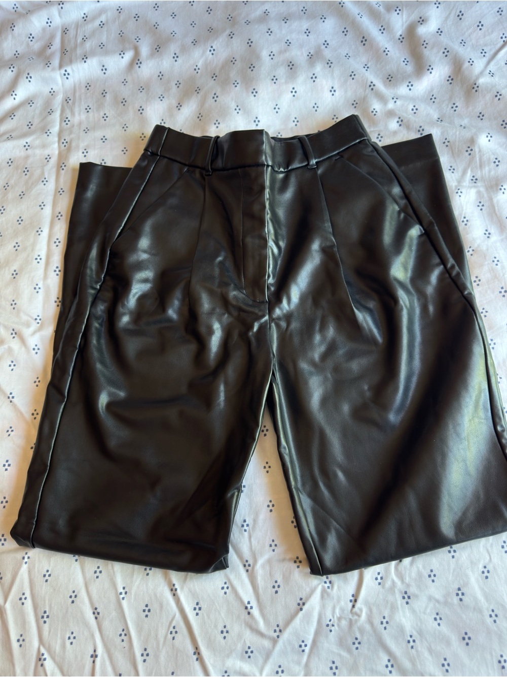 Abercrombie & Fitch Black Faux Leather Wide-Leg Pants